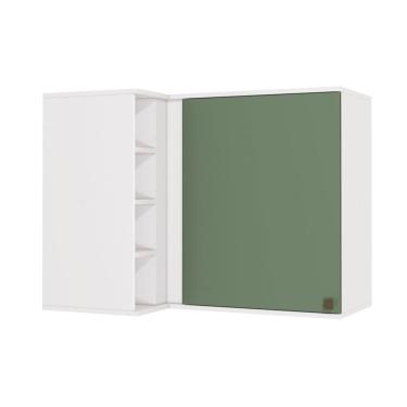 Imagem de Armário Aéreo De Canto Reto Celeste Kappesberg 100% Mdf 1 Porta 4 Nichos Branco/verde 98cm