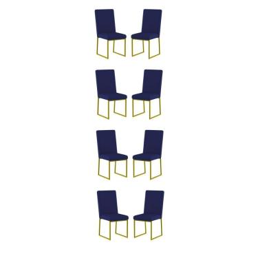 Imagem de Kit 8 Cadeiras De Jantar Com Base De Ferro Dourado Balaqui Azul Marinho