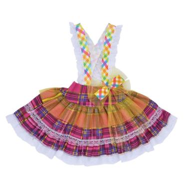 Imagem de Fantasia De Festa Junina Jardineira Infantil Xadrez Tamanho 16