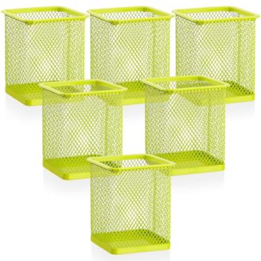 Imagem de Segarty Porta-copo de caneta, pacote com 6 porta-canetas quadrado verde claro para mesa, lindos recipientes de lápis de malha para marcadores, material de escritório, estudantes escolares, casa