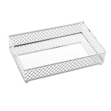 Imagem de LYOR - Bandeja Retangular de Metal com Espelho Barcelona Prateada 21cm x 13cm x 5cm