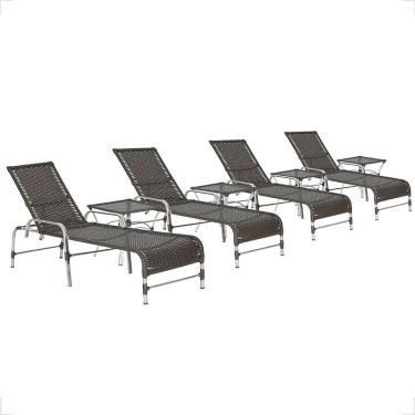Imagem de 4 Espreguiçadeira Catar E 4 Mesa Garden Alumínio E Fibra Tabaco