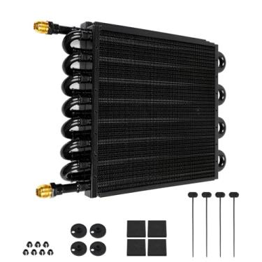 Imagem de HTRACING Kit de resfriamento de transmissão de 16 fileiras 8AN 1/5.1 cm, pós-arrefecedor de compressor de ar, tubo de passagem dupla e aleta universal