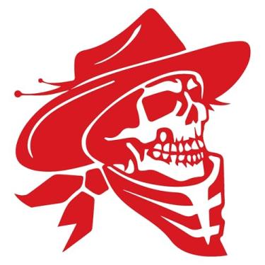 Imagem de Adesivo Caveira com Chapéu de Cowboy Sertanejo Rodeio para notebook carro capacete portas vidros Paredes vários tamanhos (VERMELHO, 28,5x30cm)