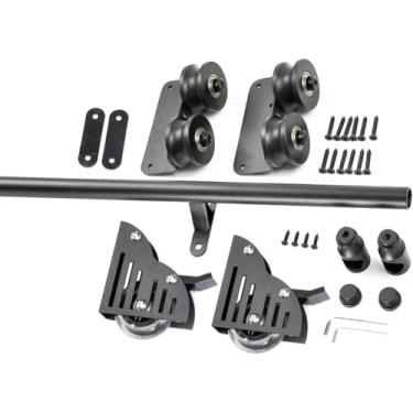 Imagem de Biblioteca De Hardware De Escada Rolante Kit De Hardware De Escada Deslizante (sem Escada) Com Rolo De Piso, Trilho De Tubo Redondo De Aço Preto, 3.3ft/100cm Track Kit
