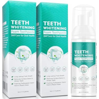 Imagem de Pasta de dente branqueadora de espuma, 2 peças, branqueamento dental, espuma de limpeza de pasta de dente, pasta de dente de bicarbonato de sódio, pasta de dente para remoção de manchas, sabonete bucal natural, adequado para viagens, 60 ml