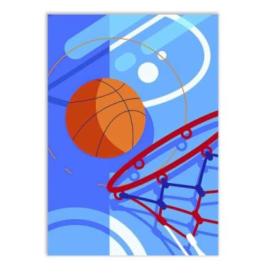Imagem de Placa Decorativa Basquete Ilustração Cesta Azul Decoração Poster Quarto Sala