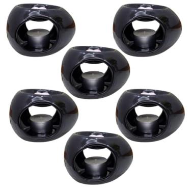 Imagem de Kit 6 Difusor Rechaud Cerâmica Oval Para Óleos Essenciais e Wax Melts Preto