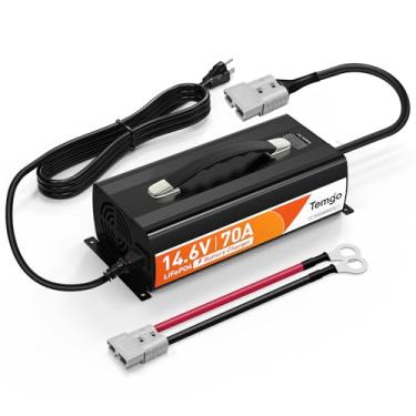 Imagem de Carregador de bateria LiFePO4 de 14,6 V 70 A, carregador de bateria de lítio de carregamento rápido com ativação inteligente, indicador de LED, terminais de fios e proteção total