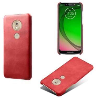 Imagem de Capa para MOTO G7 Play,Proteção contra quedas,Casca de volta de cor sólida simples,Design de couro de imitação de plástico-Red
