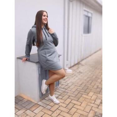 Imagem de Vestido Blusão de Moletom Feminino Com Capuz - Manchur, Grafite, P