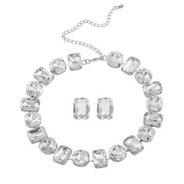 Imagem de Conjunto Colar Brinco Choker Luxo Prata Zircônia Cúbica Redondo Geométrico Brilho - Festa Casamento Formatura Debutante - Noiva Presente Namorada Mãe - Elegante Moderno