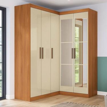 Imagem de Guarda-Roupa Solteiro Modulado Paris 5 Portas com Espelho Cinamomo/Off White - Maxel