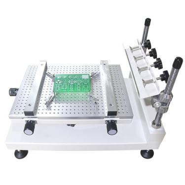 Imagem de Impressora de solda de alta precisão, impressora de estêncil manual, placa inferior em formato de favo de mel, pino ejetor móvel, parafuso espiral ajustável para embalagens