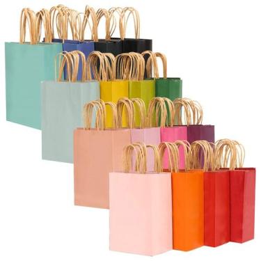 Imagem de Sacos de papel qiqee, pacotes de 32 com alças, 7,6 x 12 x 26,7 cm, méd