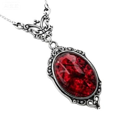 Imagem de Vavious Colar gótico Camafeu Vermelho Sangue Colar com pingente de cristal Stardust