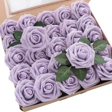 Imagem de Flores artificiais rosas com caules para casamento, buquê de árvore de Natal, chá de bebê, centro de mesa, arranjo floral, decoração de casa, decoração de dia das mães (roxo, 50)