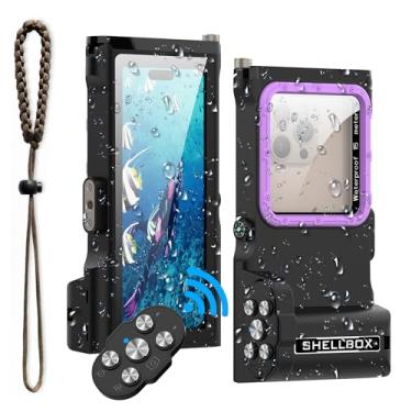 Imagem de QIFJNZO Caso impermeável Bluetooth Control - 50FT Subaquático Mergulho Snorkeling alojamento de telefone para iPhone/Samsung Galaxy Google Pixel, preto roxo