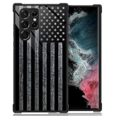 Imagem de Toulas Capa para Samsung Galaxy S23 Ultra, design de bandeira americana de grão de madeira preta e cinza, proteção total, à prova de choque, anti-arranhões, capas para mulher e homem
