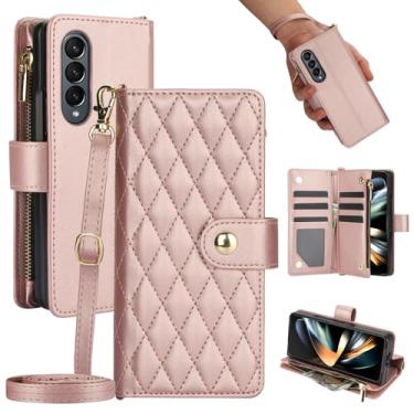 Imagem de Asuwish Capa de telefone para Samsung Galaxy Z Fold 4 5G 2022 com carteira com zíper, compartimento para cartão, suporte, alça de pulso, acessórios para celular ZFold4 Z4 Fold4 ZFold 4Z ZFold45G
