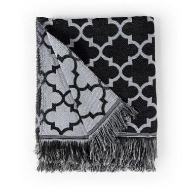 Imagem de Manta Jacquard Misto com Franja 1,40 x 2,20 Arabesco Preto - Home Fern