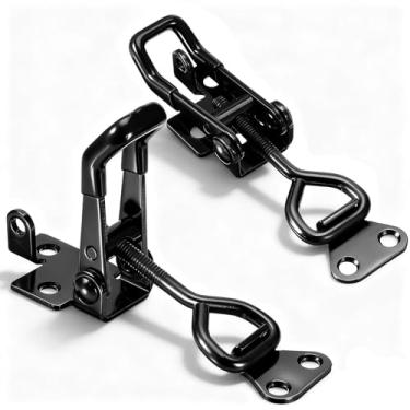 Imagem de 2 peças de grampo de trava preta de 136 kg para serviço pesado ajustável, trava de puxar, trava de porta de defumador de liberação rápida, braçadeiras de metal para caixa, portão, armário, estojo
