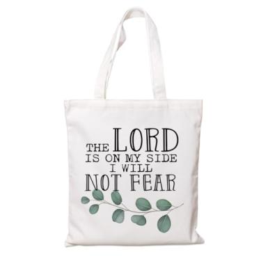 Imagem de Bolsas de lona bíblicas cristãs para mulheres - The Lord is On My Side, bolsas de lona com versículo bíblico escrituras, sacolas de algodão reutilizáveis para suprimentos de compras, presentes
