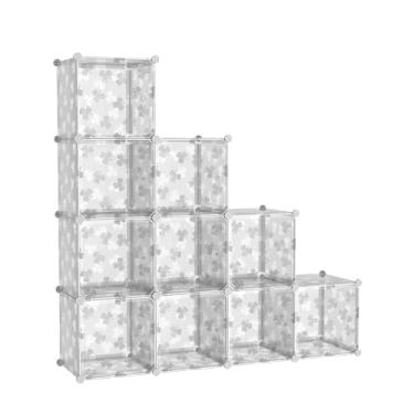Imagem de C&AHOME Organizador de armazenamento de cubos com portas, prateleiras de 10 cubos, estante modular de plástico DIY, prateleira de armazenamento de roupas de armário ideal para quarto, sala de estar