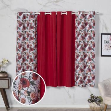 Imagem de Cortina Florata 2,00 Largura x 1,40 Altura Estampada Janela Casa Cozin