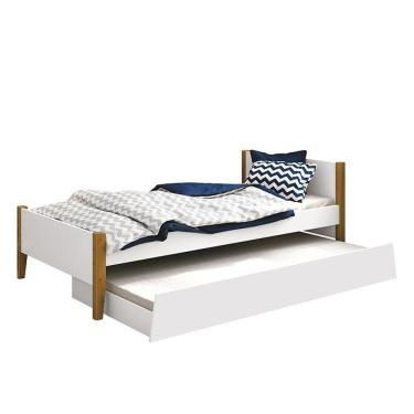 Imagem de Bicama Solteiro Simba Branco Fosco Com Pés Amadeirado - Reller Móveis Branco Fosco