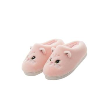 Imagem de Pantufa Feminina Infantil de Gato Antiderrante Macia Confortavél (Rosa, 34)