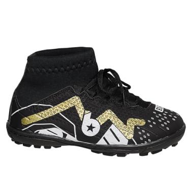 Imagem de Chuteira Society Infantil Botinha Blank Star Preta Dourado com Solado Costurado 26 ao 33 (Preto Dourado, BR, Criança de 4 a 8 anos, Numérico, 27)