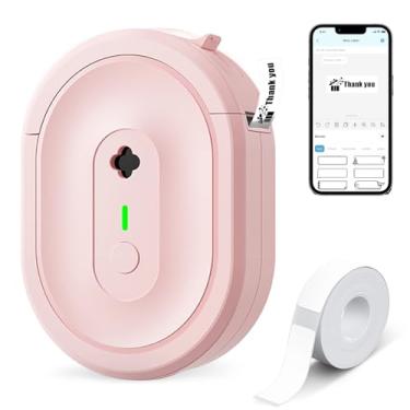 Imagem de NDYIN Máquina de etiquetar com fita, impressora de etiquetas Bluetooth portátil N12, mini etiquetadora sem fio, adesivo térmico com vários modelos para casa, cozinha, escola, escritório, rosa