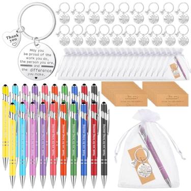 Imagem de Lincia 20 conjuntos de canetas de presente de agradecimento, 20 canetas esferográficas inspiradoras, 20 chaveiros de aço inoxidável e 20 sacos de organza, 20 etiquetas de agradecimento para colegas funcionários aposentadoria presente de despedida