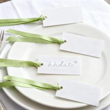 Imagem de 50 peças, tabela, tabela, tabela, 3,57 x 8,54 cm, cartões de casamento em branco e etiquetas de presente penduradas para banquetes de casamento, jantares, decorações (verde)