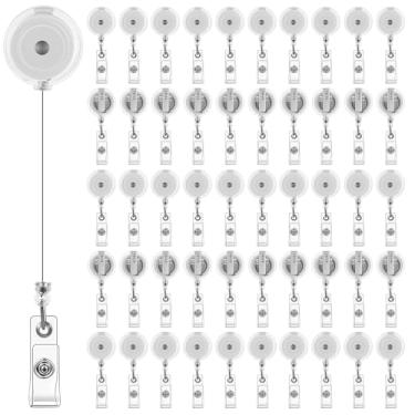 Imagem de DOPENSPI Pacote com 50 carretéis de crachá retráteis com clipe jacaré giratório, porta-cartões transparentes e retráteis para professores, estudantes, funcionários de escritório