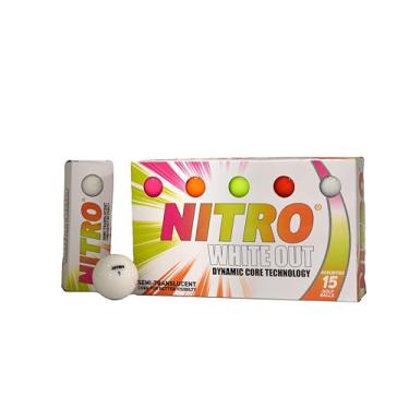 Imagem de Bolas de golfe de desempenho de pico de longa distância (15 unidades) Todos os níveis - Nitro branco 70 bolas de golfe de compressão brancas Hot Core de longa distância aprovadas pela USGA - Total de