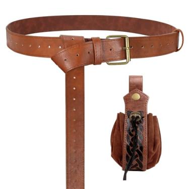 Imagem de Bolsa de cinto renascentista, bolsa de couro de pirata viking medieval, conjunto de garrafa de poção, saia, caminhada, Halloween, cosplay, acessório para fantasia, Apenas 1 bolsa - marrom, Belt Pouch