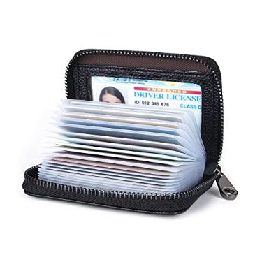 Imagem de Carteira de couro com clipe para cartão de crédito com 22 compartimentos para cartões, caixa de identificação, bolsa de armazenamento, carteira com zíper, Preto, Clipe para cartão