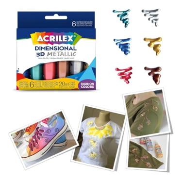 Imagem de Kit Tinta Dimensional Metallic 3D 6 Cores 20ml – Efeito Metálico, Relevo e Brilho Intenso para Artesanato, Tecidos, Madeira e Customização