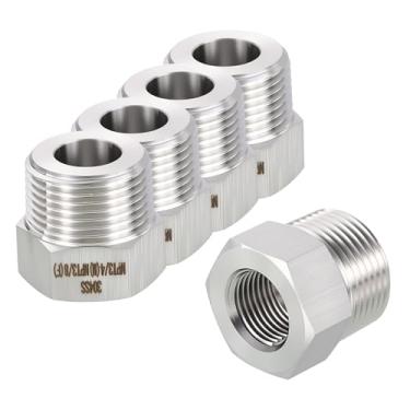 Imagem de Rebower Pacote com 5 adaptadores macho para FeMale de aço inoxidável 304, NPT macho de 3/10.2 cm x redutor de bucha sextavada FeMale NPT de 3/20.3 cm para industrial, fluido, jardinagem doméstica