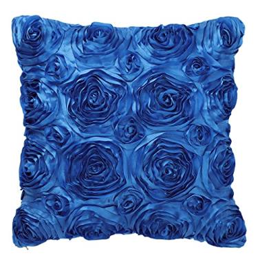 Imagem de Capas de almofada PiccoCasa 3D de cetim rosa flor manta capa de almofada, arte decorativa rosas de cor pura flores capas de almofada floral para sofá, 16 x 16 polegadas, Royal Blue