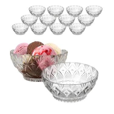 Imagem de Jogo 12 Tigela De Vidro Redonda Sobremesa Saladeira Fruta Travessa 350