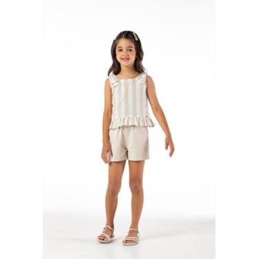 Imagem de Conjunto Verão Menina Blusa Babado Bege E Short - VRASALON, 8, Listrad