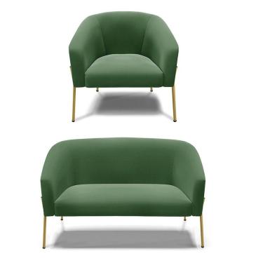 Imagem de Sofá Namoradeira E Poltrona Pé De Ferro Dourado Stella Suede D03 - D'rossi Cor Verde