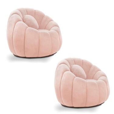 Imagem de Poltrona Decorativa Orgânica Fixa Kit 2 Cloud Bouclê Rosê E03 - D'rossi