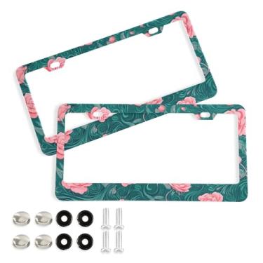 Imagem de SEHANY Molduras de placa de carro rosa dos namorados, capas de moldura de placa de carro de alumínio à prova de ferrugem com orifícios elípticos e parafusos serve para veículos padrão dos EUA tamanho