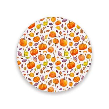 Imagem de JUZIHAI Conjunto de 2 porta-copos de folhas de abóboras, porta-copos redondos absorventes de pedra de cerâmica com base de cortiça, tapete de proteção de mesa para cozinha, bar, decoração de casa