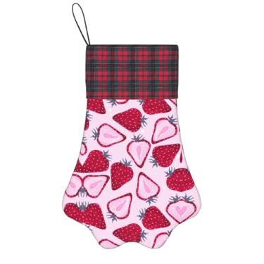 Imagem de SKKNT Meias de Natal com estampa de morango, animais de estimação, decoração de Natal, cães, gatos, árvores, doces, presente, conveniente