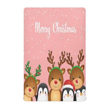 Imagem de Qilmy Lençóis de berço de pinguim de rena de Natal, macio, respirável e elástico, lençol com elástico para meninos e meninas, mini berço 132 cm x 71 cm capa de colchão infantil portátil